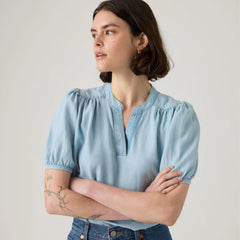 Amelie Poplin Blouse - Anthracite Night - Medium Wash