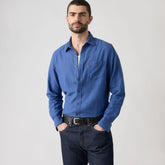 Sunset One Pocket Standard Fit Cotton Linen Shirt - Sunshine Blue Cotton Linen - Blue
