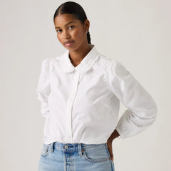 Calista Collared Shirt - Bright White Floral - White