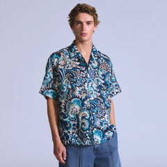 Short-Sleeve Camp Shirt - Jacquard - Blue