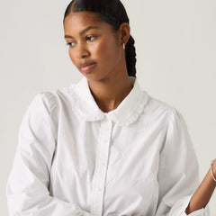 Calista Collared Shirt - Bright White Floral - White