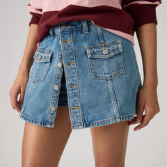 Button Front Skort - Work For It No Dp - Medium Wash