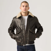 Aviator Jacket with Removeable Sherpa Collar - Dark Brown - Black