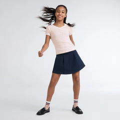 Short Sleeve Rosette Pointelle Knit Top Big Girls 7-16 - Crystal Pink - Pink