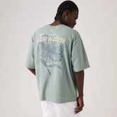 Loose Fit Half-Sleeve Graphic T-Shirt - Tonal Script Floral Lead - Blue