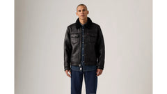 Two Chest Pocket Faux Shearling Sherpa Collar Jacket - Black