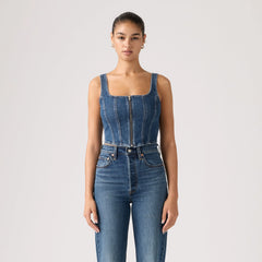 Seamed Zip Bustier Top - She'S So Vague - Medium Wash