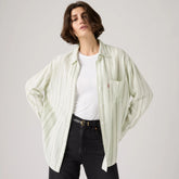 Harlie Boyfriend Linen Button Down Shirt - Polly Stripe Pale Bl - Multi-Color