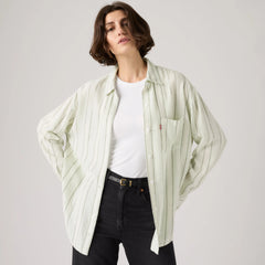 Harlie Boyfriend Linen Button Down Shirt - Polly Stripe Pale Bl - Multi-Color