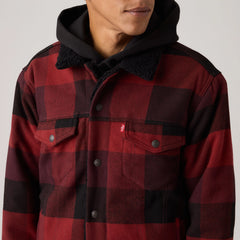 Relaxed Fit Sherpa Plaid Trucker Jacket - Laredo Plaid Decadent Chocolate - Brown