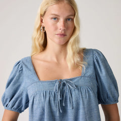 Darling Short-Sleeve Cutwork Blouse - Breezy Blues - Medium Wash