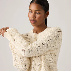Hope Long-Sleeve Crochet Pullover - Pristine - White