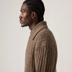 Telegraph Zip Cardigan - Walnut - White