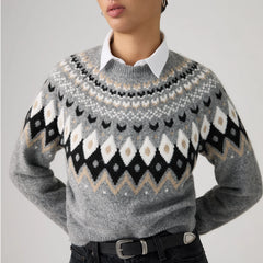 Lou Fairisle Crew - Heather Gray - White
