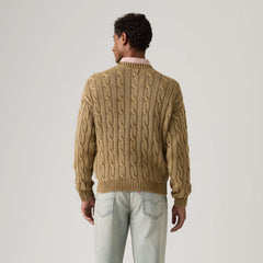 Carmel Cable Crew Sweater - Pine Bark - Brown