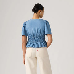 Rylan Short-Sleeve Crepe Blouse - Recharged Vibe - Medium Wash