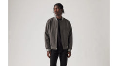 Faux Suede Varsity Jacket - Ash - Grey