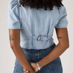 Moxie Short-Sleeve Denim Blouse - Soft As Butter 3 - Medium Wash