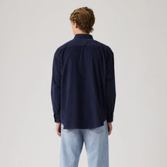 Loose Button-Up Corduroy Shirt - Navy Blazer - Blue
