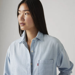 Harlie Boyfriend Button Down Shirt - Where Is She - Light Wash