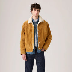 Western Suede Sherpa Trucker Jacket - Evening Sun - Brown