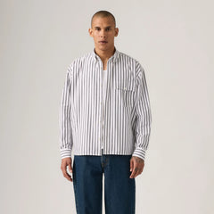 Long-Sleeve Zandt Boxy Shirt - Riku Stripe Dark Phantom - White