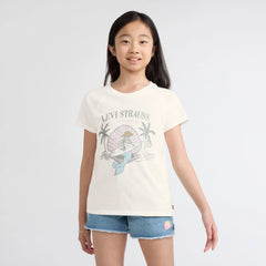 Short Sleeve Mermaid Graphic Tee Big Girls 7-16 - Antique White