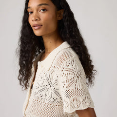 Susanna Floral Crochet Shirt - Pristine - White