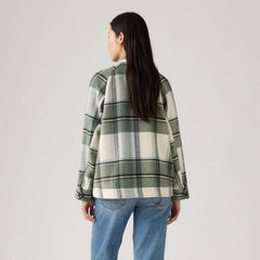 Raglan Sleeve Shirt Jacket - Sea Green Plaid - Green