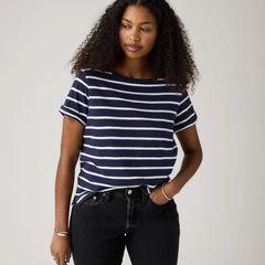 Julie Slub Short-Sleeve Tee - Saint Stripe Peacoat - Blue