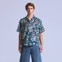 Short-Sleeve Camp Shirt - Jacquard - Blue