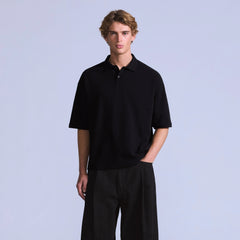 Cropped Polo Shirt - Jet Black - Black
