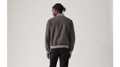 Faux Suede Varsity Jacket - Ash - Grey