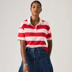 Aries Rugby Polo Shirt - Tory Stripe Crystal - Red