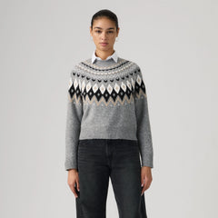 Lou Fairisle Crew - Heather Gray - White