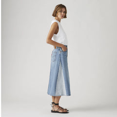 High Rise A-Line Pieced Skirt - Mixed Money Bags - Medium Wash