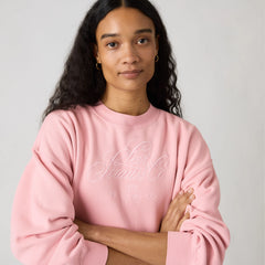 Graphic Logo Vintage Boxy Sweatshirt - Garment Dye Crew Fancy Script - Pink