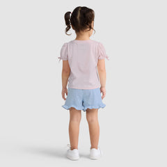 Short Sleeve Bow Graphic Tee and Belted Short Toddler Set - Crystal Pink - Pink