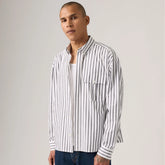 Long-Sleeve Zandt Boxy Shirt - Riku Stripe Dark Phantom - White