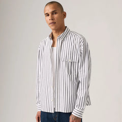Long-Sleeve Zandt Boxy Shirt - Riku Stripe Dark Phantom - White