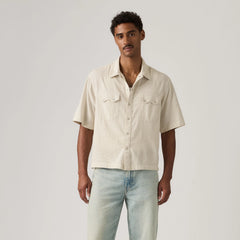 Short Sleeve Boxy Western Shirt - Criss Cross - White