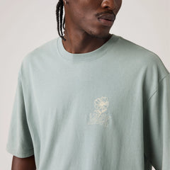 Loose Fit Half-Sleeve Graphic T-Shirt - Tonal Script Floral Lead - Blue