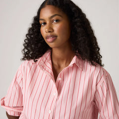 Harlie Cropped Button Down Shirt - Peachskin - Pink