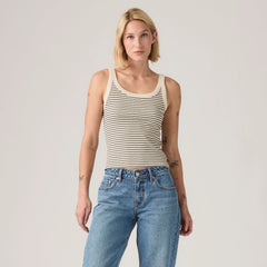 Essential Ribbed Tank Top - May Stripe Seedpearl - White