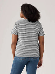 Perfect Creweck Tee Shirt (Plus Size) - Stripe Caviar Black