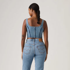 Seamed Zip Bustier Top - Shadow Work Top - Medium Wash