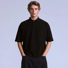 Cropped Polo Shirt - Jet Black - Black