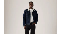 Type III Sherpa Trucker Jacket - Give It A Rinse Sher - Dark Wash