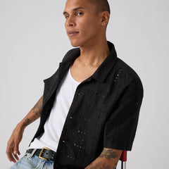 Sunset Camp Eyelet Shirt - Jet Black - Black