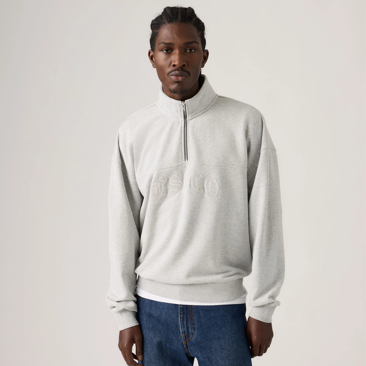 Boxy Quarter Zip Sweatshirt - Light Heather Grey - Grey